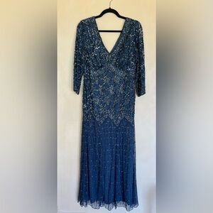 Pissaro Nights Beaded 3/4 Sleeve Dress in Midnight